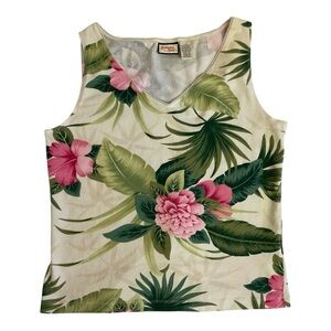 Jamaica Bay Tropical Floral Tank Top Sleeveless L/G Cotton Blend Excellent